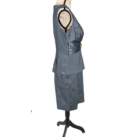 Mother of Wedding Dress SIZE 10 Steel Gray Peplum Midi SPARKLE Accent Excellent - Picture 4 of 12